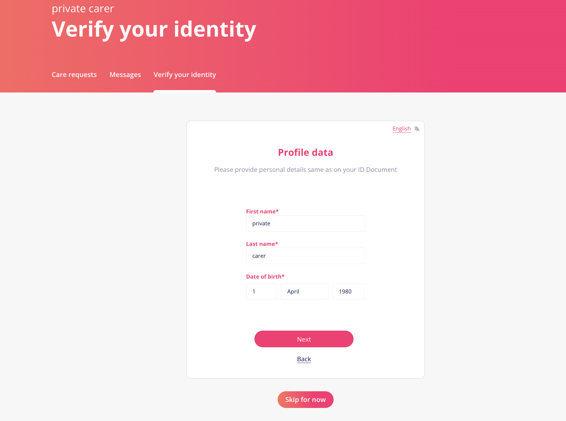 Verify your identity screenshot
